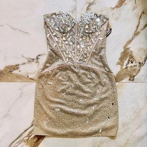 Sherri Hill Silver And Nude Beaded Cocktail Formal Dress. RARE FIND.